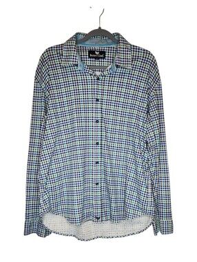 Buttercloth Checked Plaid Long Sleeve Button Down Shirt Green Blue Multi XL